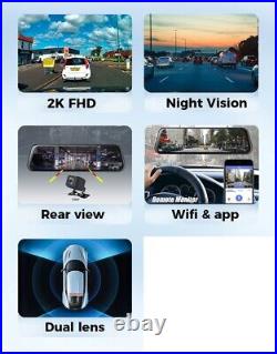 10in 2K Mirror Car Dash Cam Touch Screen Dual Camera G-Sensor Hd Drive Recorder