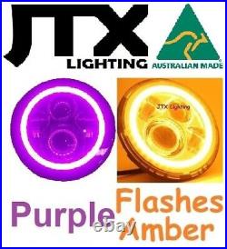 1pr JTX LED Headlights PURPLE Flashes AMBER turning Land Rover Series 1 2 2A 3