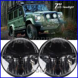 2X 7 Inch LED Headlights For Land Rover Defender Headlamp RHD Hi/Lo Beam 90 110