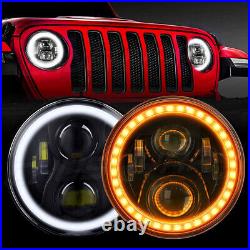 2x 7 Inch LED Headlights H4 Bulbs For Land Rover Defender 90 110 E MARKED BLACK