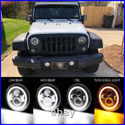 2x 7 Inch LED Headlights H4 Bulbs For Land Rover Defender 90 110 E MARKED BLACK