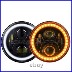 2x 7 Inch LED Headlights H4 Bulbs For Land Rover Defender 90 110 E MARKED BLACK