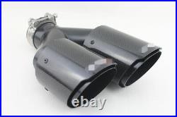 63-89mm Left Side Glossy Real Carbon Fiber Car Vehicle Dual Exhaust Pipe End Tip