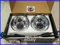 7 Inch LED HEADLIGHT PAIR Land Rover Defender DOT SAE E Approved CHROME 734C