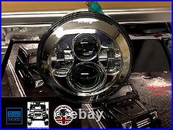 7 Inch LED HEADLIGHT PAIR Land Rover Defender DOT SAE E Approved CHROME 734C