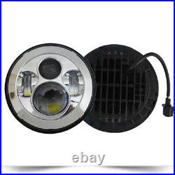 7 Inch LED HEADLIGHT PAIR Land Rover Defender DOT SAE E Approved CHROME 734C