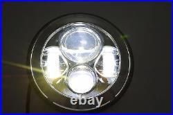 7 Inch LED HEADLIGHT PAIR Land Rover Defender DOT SAE E Approved CHROME 734C