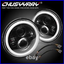 7 Inch LED Headlights Angle Eye Halo For LAND ROVER DEFENDER TD4 TD5 90 110 Pair