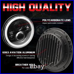 7 Inch LED Headlights Angle Eye Halo For LAND ROVER DEFENDER TD4 TD5 90 110 Pair