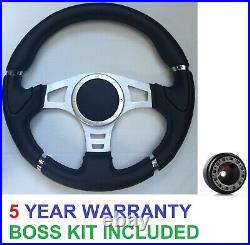 Black Sport Steering Wheel And Boss Kit Fit Land Rover Defender 36 Spline 90-300