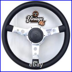 Classic Car 13 Retro Black 3 Spoke Black Vinyl Steering Wheel Boss Fitting Kit