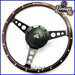 Classic Car 13 Semi Dished Riveted Dark Wood Rim Steering Wheel & Boss Kit