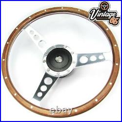 Classic Car 13 Semi Dished Riveted Dark Wood Rim Steering Wheel & Boss Kit