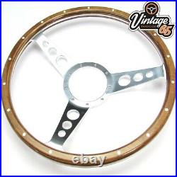 Classic Car 13 Semi Dished Riveted Dark Wood Rim Steering Wheel & Boss Kit