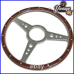 Classic Car 14 Flat 9 hole Vintage Style Riveted Light Wood Rim Steering Wheel