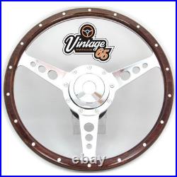 Classic Car 14 Semi Dished Riveted Dark Wood Rim Steering Wheel & Boss Kit Horn