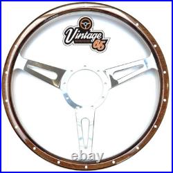 Classic Car Steering Wheel & Boss Kit 15 Riveted Wood Rim Semi Dished