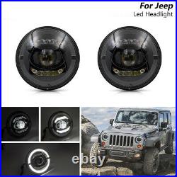 E-mark ECE RHD 7'' LED Headlight Halo Ring For Jeep Wrangler TJ LJ JK Unlimited