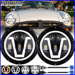 For MG MGB Midget 7 Inch Hi/Lo Halo Angel Lights Angel Eye DRL LED Headlights