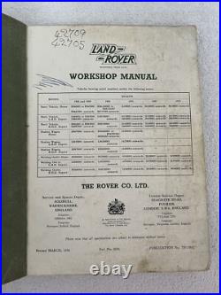 Land Rover Series 1 Workshop Manual 1948-53(Revised 1956 Edition) Part No. 4056