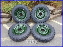 Land Rover Series Steel Rims Refurbed Bronze Green With 600 X 16 Tyres Set Of 5