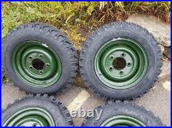 Land Rover Series Steel Rims Refurbed Bronze Green With 600 X 16 Tyres Set Of 5