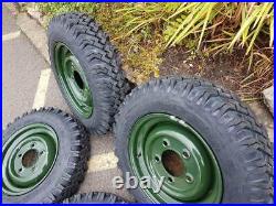 Land Rover Series Steel Rims Refurbed Bronze Green With 600 X 16 Tyres Set Of 5