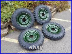 Land Rover Series Steel Rims Refurbed Bronze Green With 600 X 16 Tyres Set Of 5