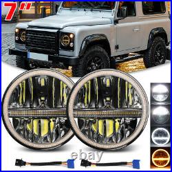 MOT 7 Inch LED Headlight DRL Headlamp x2 E Approved Land Rover Defender 90 110