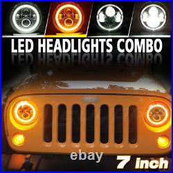 Pair 7 Inch Halo Angel Eyes LED Headlight DRL Headlamp For Jeep Wrangler JK TJ