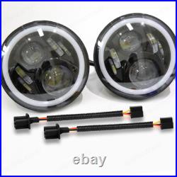 Pair 7 Led Black Halo Headlights High Low White/amber Drl Dot E Marked Uk Eu Us