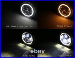 Pair 7 Led Black Halo Headlights High Low White/amber Drl Dot E Marked Uk Eu Us