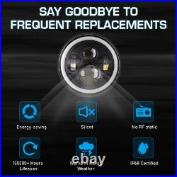 Pair 7 Led Black Halo Headlights High Low White/amber Drl Dot E Marked Uk Eu Us