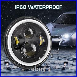 Pair 7 Led Black Halo Headlights High Low White/amber Drl Dot E Marked Uk Eu Us