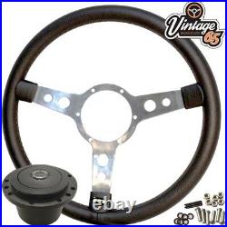 Steering Wheel & Boss fitting Kit 15 Polished Vinyl Semi Dished For Classic Car