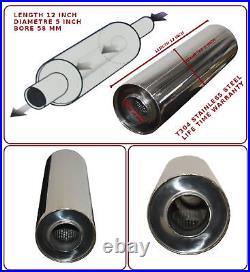UNIVERSAL T304 STAINLESS STEEL EXHAUST PERFORMANCE SILENCER 12x5x 58MM- LRV