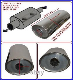 UNIVERSAL T304 STAINLESS STEEL EXHAUST PERFORMANCE SILENCER 17x6x4x52MM-LRV